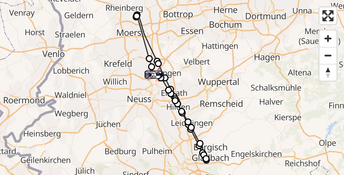 Flugroute Polizeihubschrauber Düsseldorf Flughafen - Düsseldorf Flughafen, 23 Juli 2026, 00:47