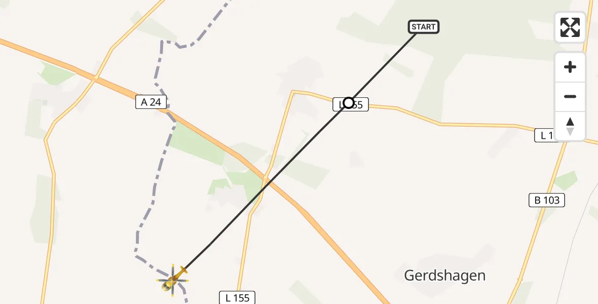 Flugroute Rettungshubschrauber Marienfließ - Triglitz, 23 Juli 2026, 06:03