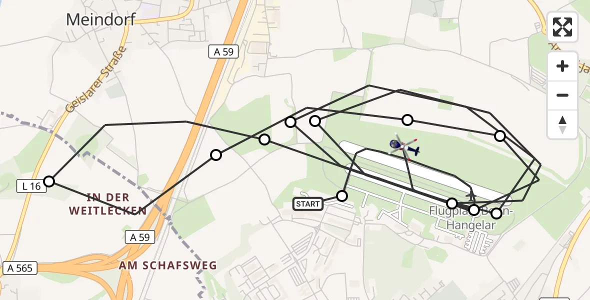 Flugroute Polizeihubschrauber Sankt Augustin - Bonn-Hangelar Flugplatz, 23 Juli 2026, 06:04