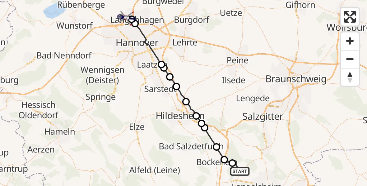 Flugroute Polizeihubschrauber Langelsheim - Flughafen Hannover, 23 Juli 2026, 06:23