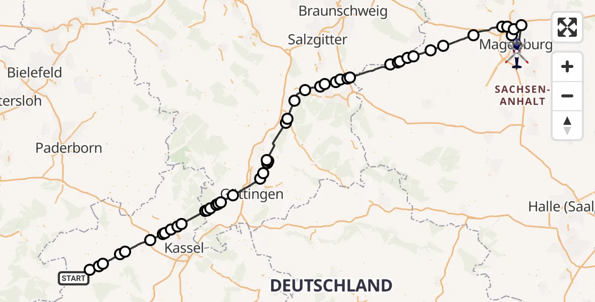Flugroute Polizeihubschrauber Lichtenfels - Magdeburg, 23 Juli 2026, 06:43