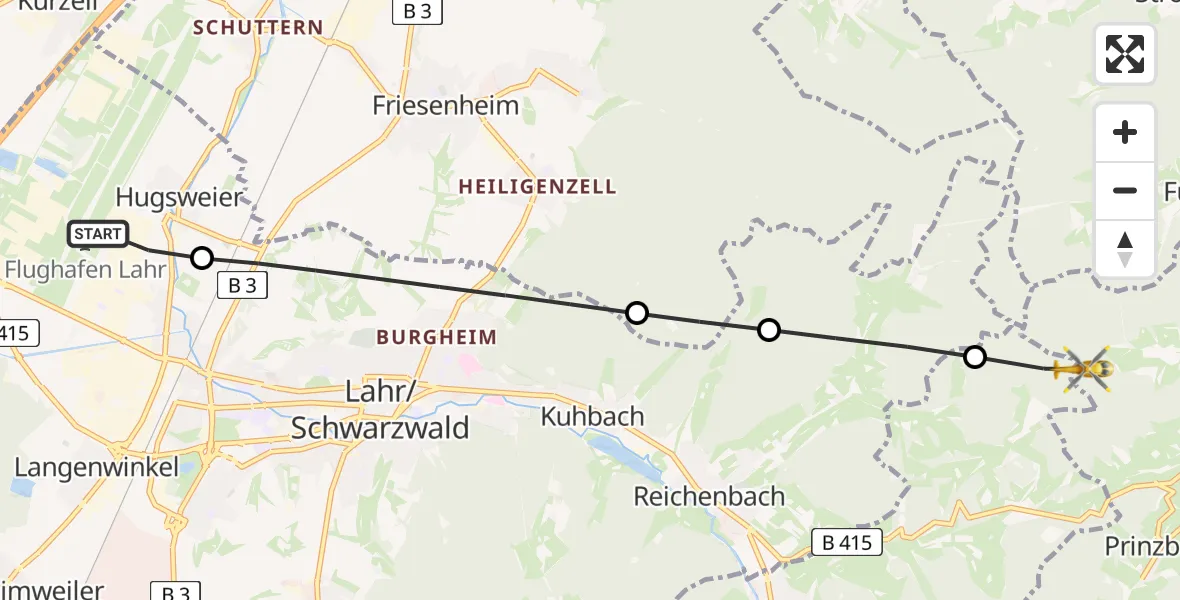 Flugroute Rettungshubschrauber Lahr Flughafen - Biberach, 23 Juli 2026, 06:47