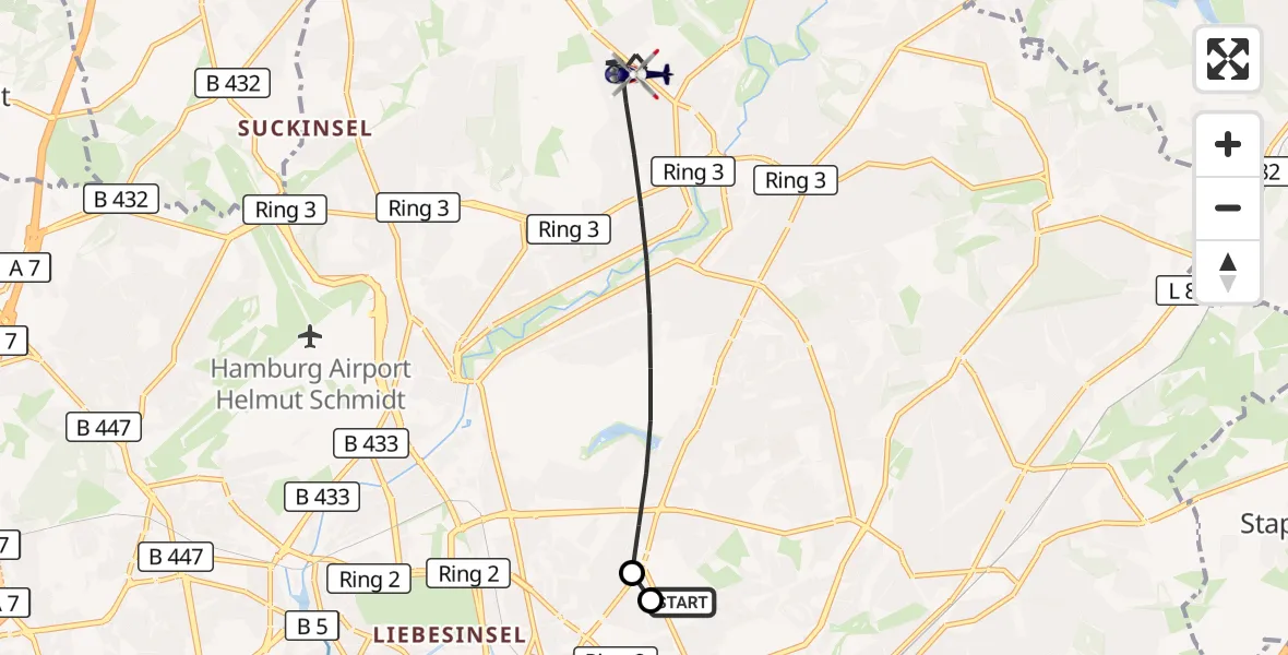 Flugroute Polizeihubschrauber Hamburg Military Hospital - Hamburg, 23 Juli 2026, 06:48