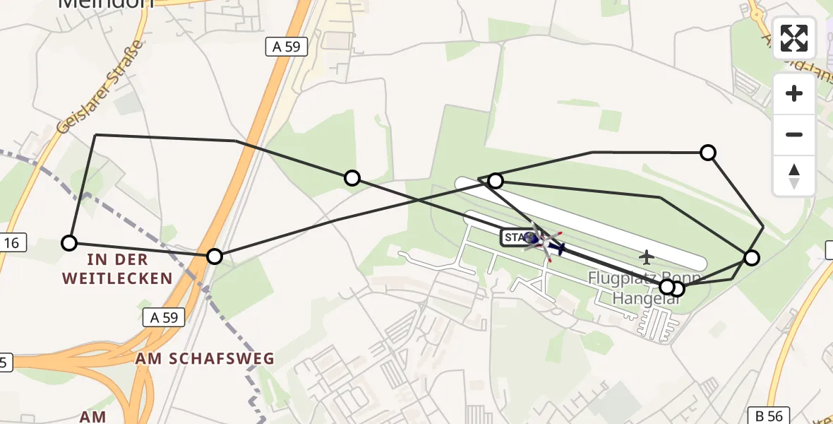 Flugroute Polizeihubschrauber Bonn-Hangelar Flugplatz - Bonn-Hangelar Flugplatz, 23 Juli 2026, 06:52