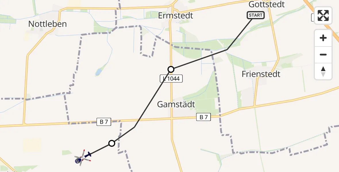 Flugroute Polizeihubschrauber Erfurt - Drei Gleichen, 23 Juli 2026, 06:55