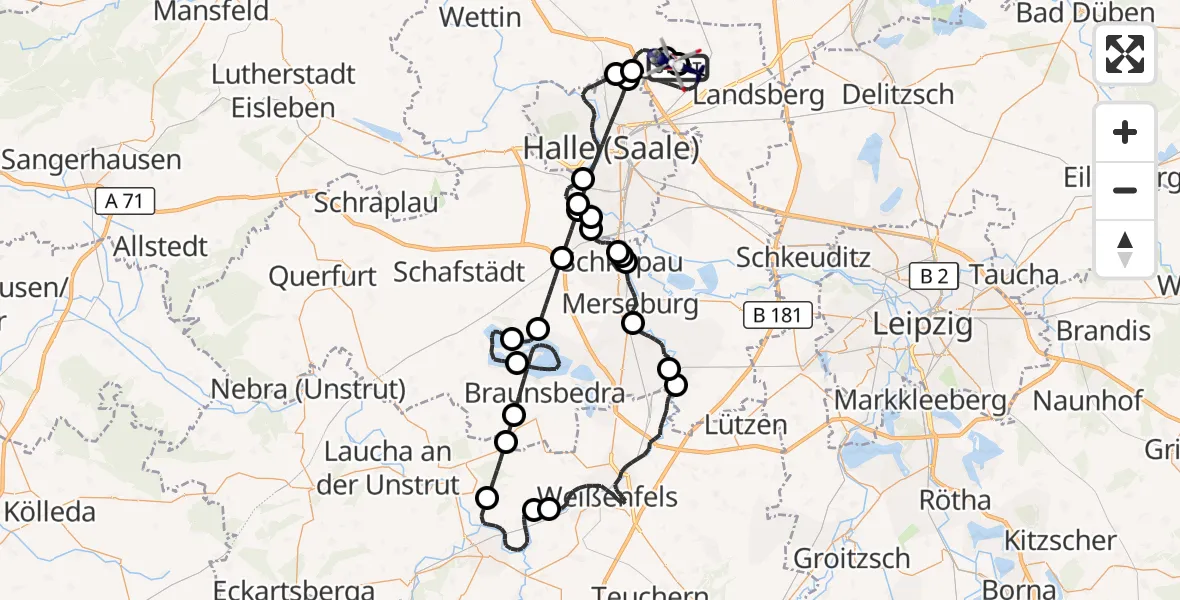 Flugroute Polizeihubschrauber Landsberg - Halle-Oppin Flugplatz, 23 Juli 2026, 07:08