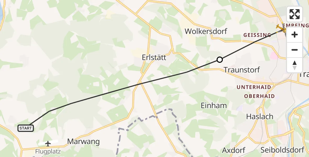 Flugroute Rettungshubschrauber Grabenstätt - Traunstein, 23 Juli 2026, 07:18