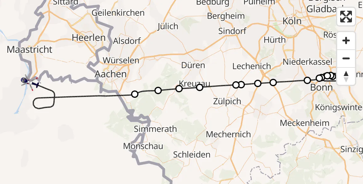 Flugroute Polizeihubschrauber Sankt Augustin - Aachen, 23 Juli 2026, 07:29