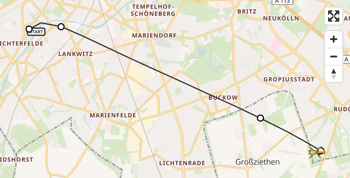 Flugroute Rettungshubschrauber Charité Clinic Benjamin Franklin Campus - Berlin, 23 Juli 2026, 07:33
