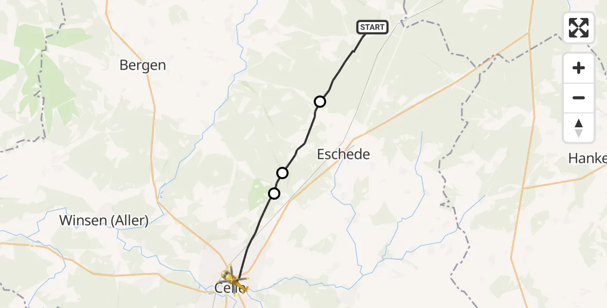 Flugroute Rettungshubschrauber Südheide - Celle, 23 Juli 2026, 07:33