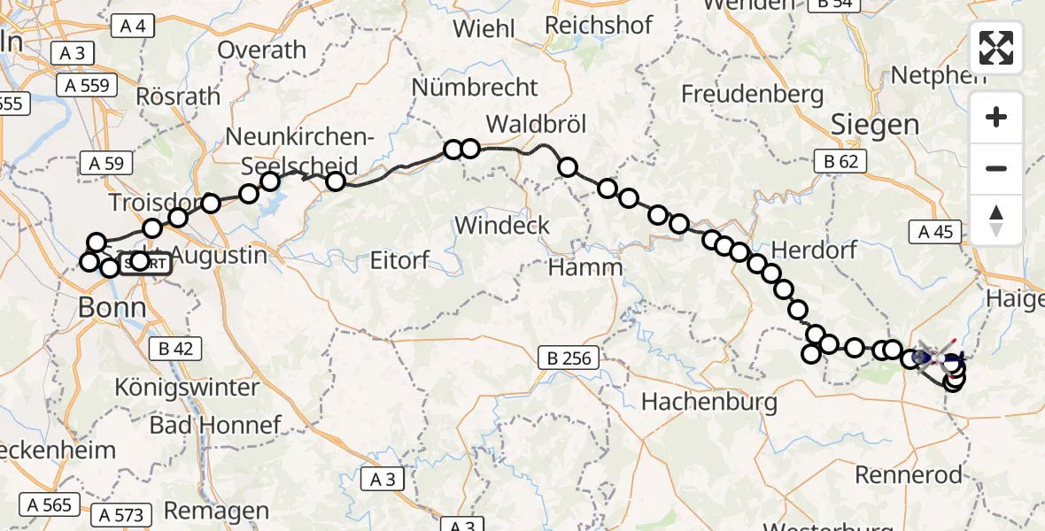 Flugroute Polizeihubschrauber Sankt Augustin - Liebenscheid, 23 Juli 2026, 07:40