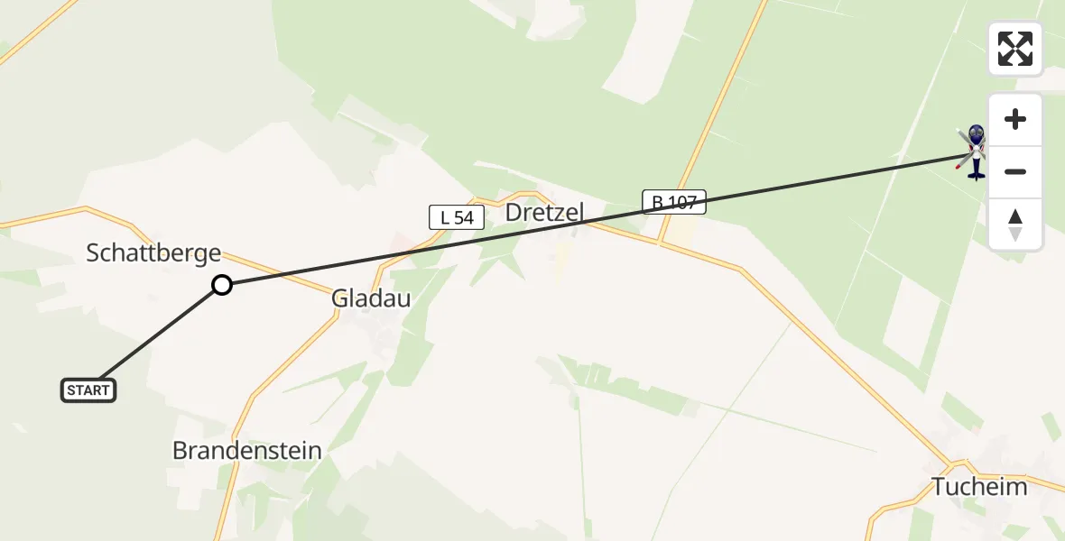 Flugroute Polizeihubschrauber Möckern - Genthin, 23 Juli 2026, 07:43
