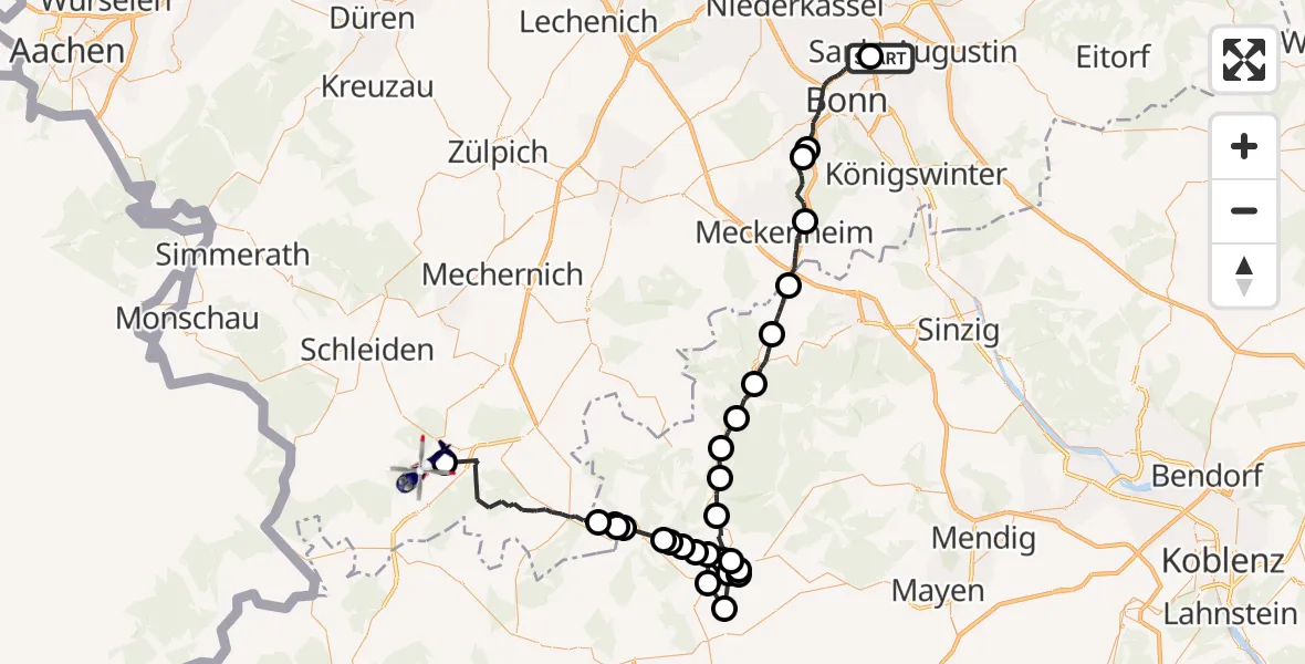 Flugroute Polizeihubschrauber Sankt Augustin - Dahlem, 23 Juli 2026, 07:44