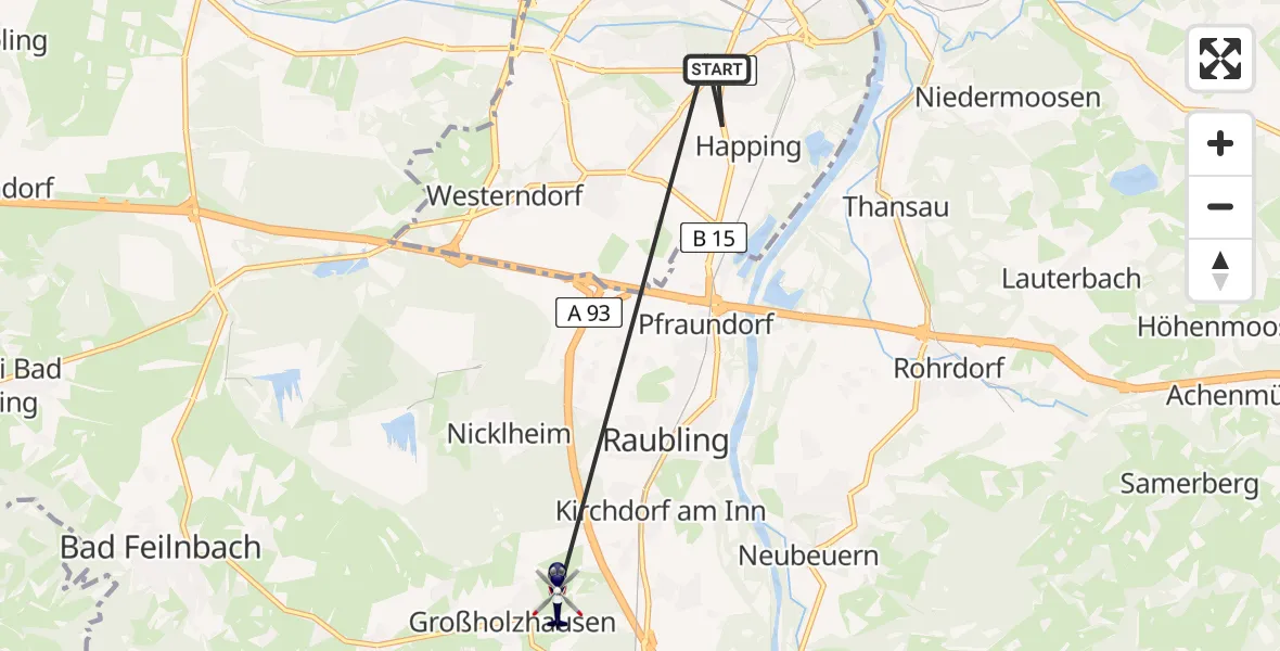 Flugroute Polizeihubschrauber Rosenheim - Raubling, 23 Juli 2026, 07:48