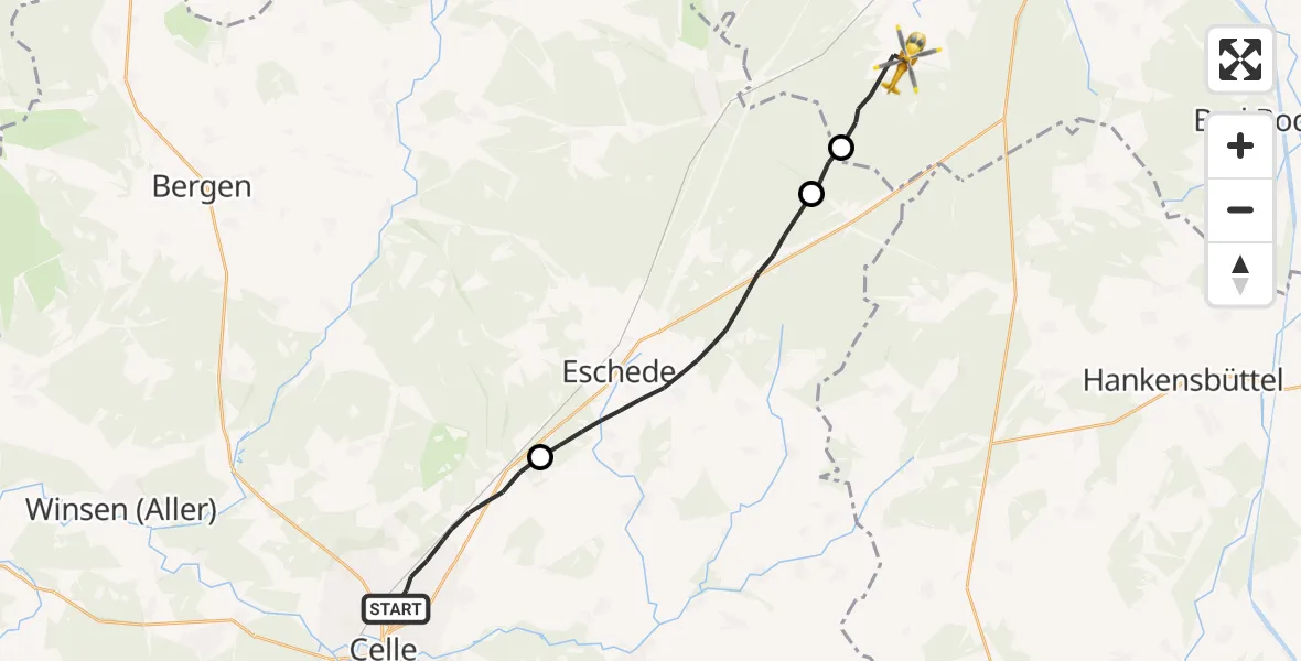 Flugroute Rettungshubschrauber Celle - Suderburg, 23 Juli 2026, 07:54