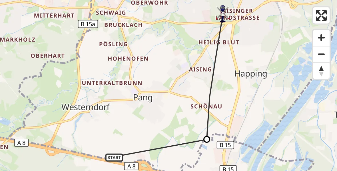 Flugroute Polizeihubschrauber Raubling - Rosenheim, 23 Juli 2026, 08:00