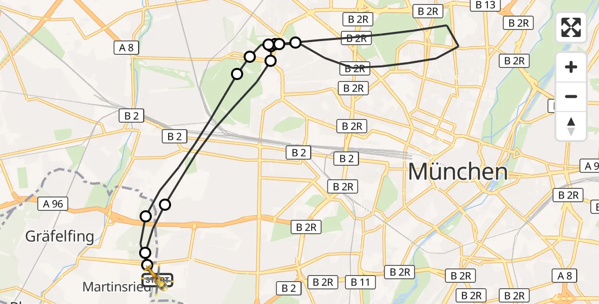 Flugroute Rettungshubschrauber DRF Air Rescue München Hubschrauberlandeplatz - DRF Air Rescue München Hubschrauberlandeplatz, 23 Juli 2026, 08:06