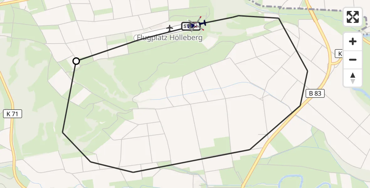 Flugroute Polizeihubschrauber Hölleberg Flugplatz - Hölleberg Flugplatz, 23 Juli 2026, 08:10