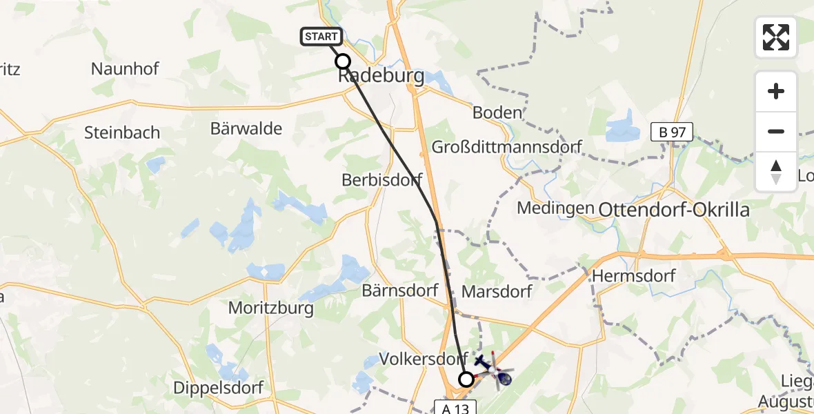 Flugroute Polizeihubschrauber Ebersbach - Dresden Flughafen, 23 Juli 2026, 08:11