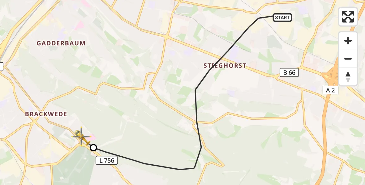 Flugroute Rettungshubschrauber Bielefeld - Luftrettungszentrum Bielefeld, 23 Juli 2026, 08:18