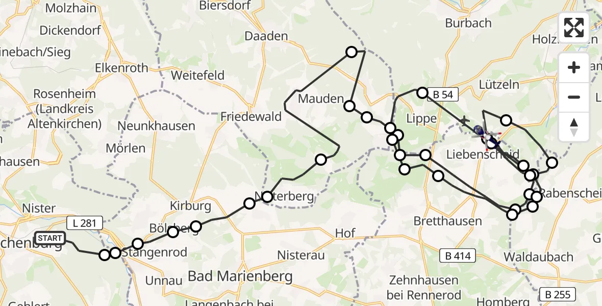 Flugroute Polizeihubschrauber Hachenburg - Siegerland Flughafen, 23 Juli 2026, 08:21