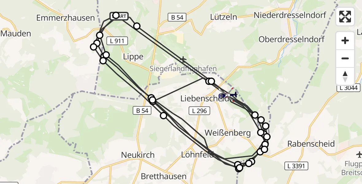 Flugroute Polizeihubschrauber Burbach - Liebenscheid, 23 Juli 2026, 08:27