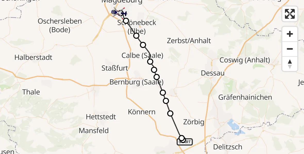 Flugroute Polizeihubschrauber Halle-Oppin Flugplatz - Magdeburg City Flugplatz, 23 Juli 2026, 08:27