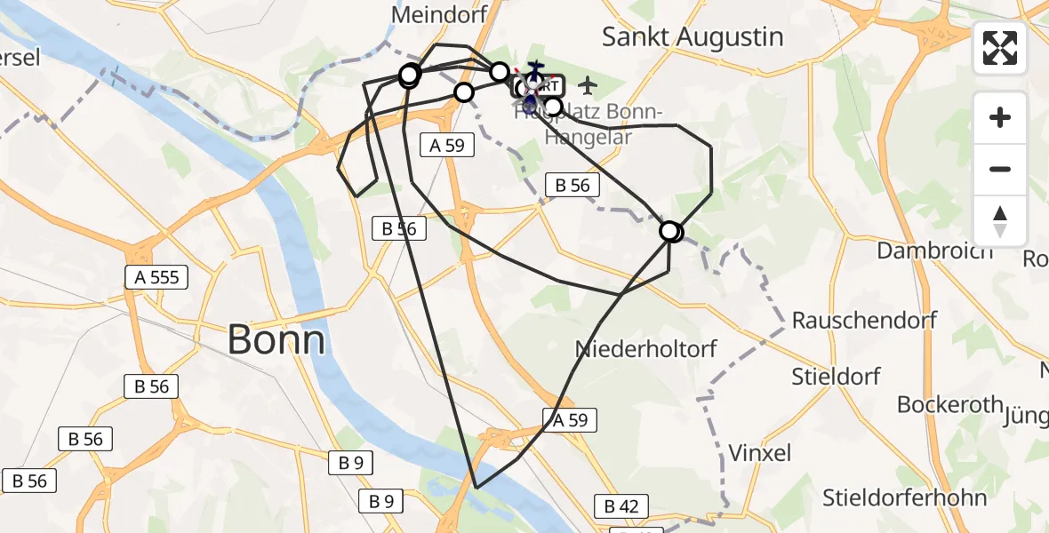 Flugroute Polizeihubschrauber Bonn-Hangelar Flugplatz - Sankt Augustin, 23 Juli 2026, 08:32