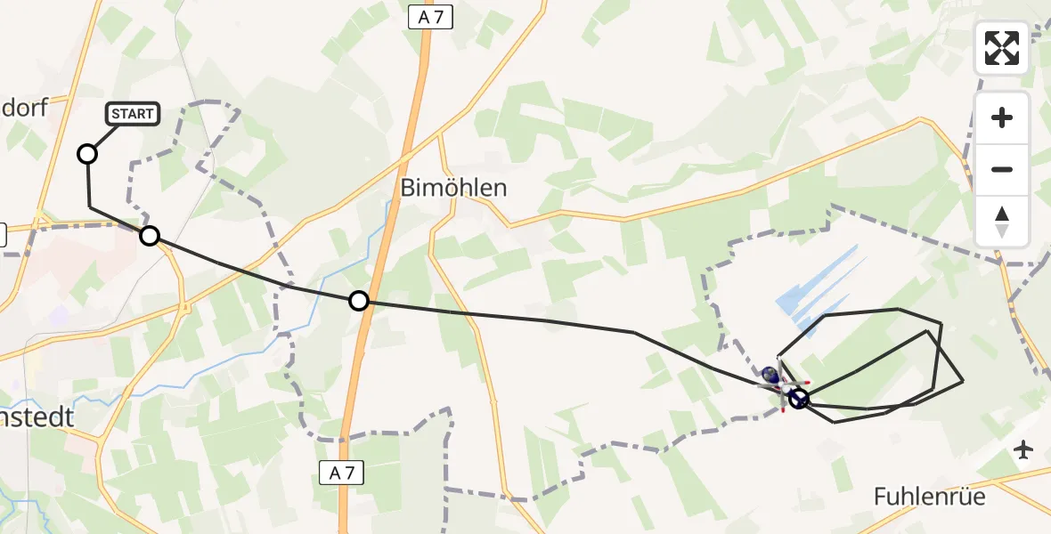 Flugroute Polizeihubschrauber Bad Bramstedt Hubschrauberlandeplatz - Hasenmoor, 23 Juli 2026, 08:41