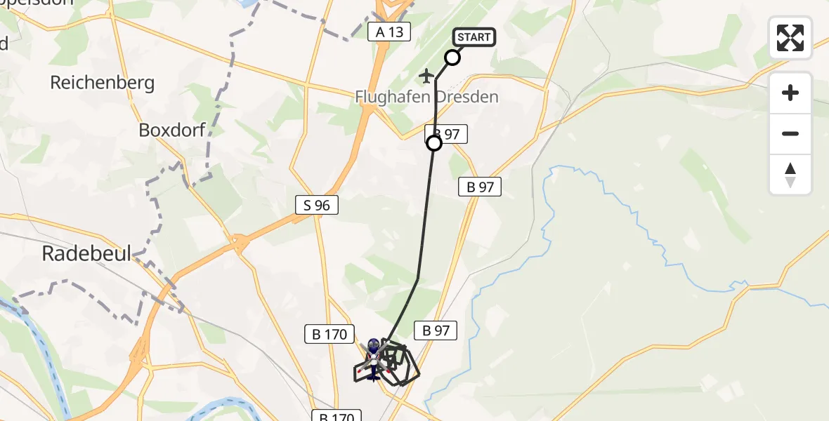 Flugroute Polizeihubschrauber Dresden Bundespolizei Hubschrauberlandeplatz - Dresden, 23 Juli 2026, 08:41