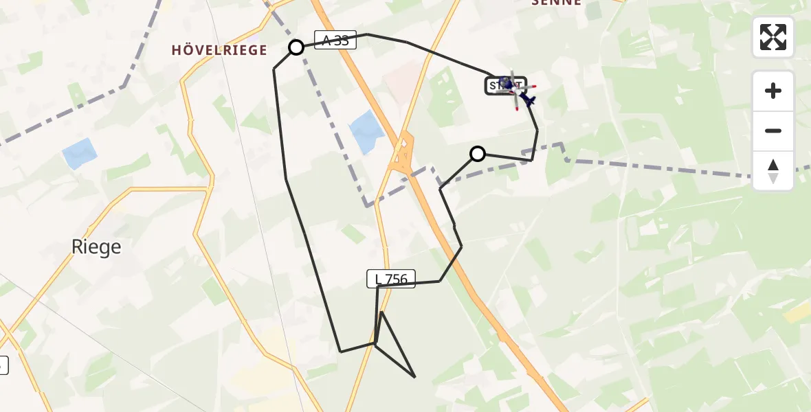Flugroute Polizeihubschrauber Schloß Holte-Stukenbrock - Schloß Holte-Stukenbrock, 23 Juli 2026, 08:44