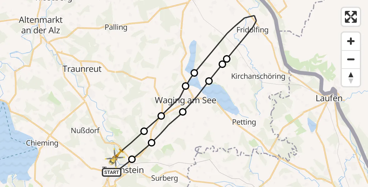 Flugroute Rettungshubschrauber Traunstein - Traunstein, 23 Juli 2026, 08:50