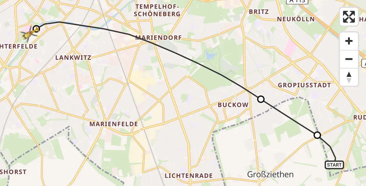 Flugroute Rettungshubschrauber Berlin - Charité Clinic Benjamin Franklin Campus, 23 Juli 2026, 08:53