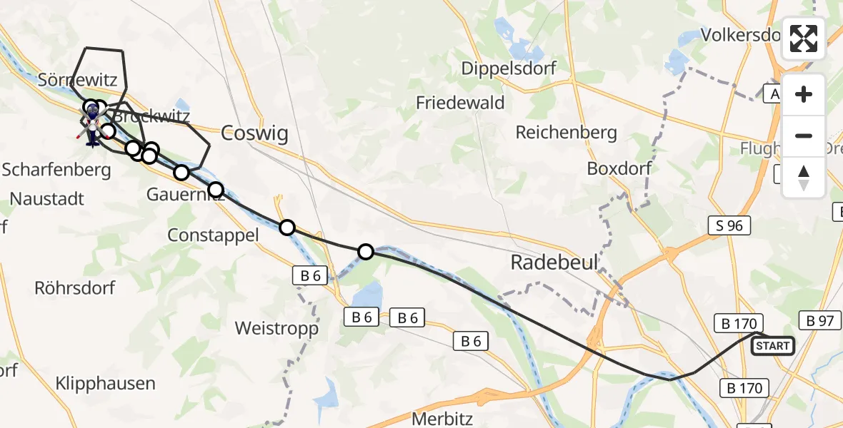 Flugroute Polizeihubschrauber Dresden - Klipphausen, 23 Juli 2026, 08:53