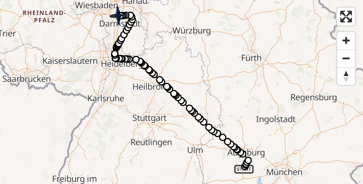 Flugroute Polizeiflugzeug Lechfeld Militärflugplatz - Flughafen Frankfurt-Egelsbach, 23 Juli 2026, 08:55
