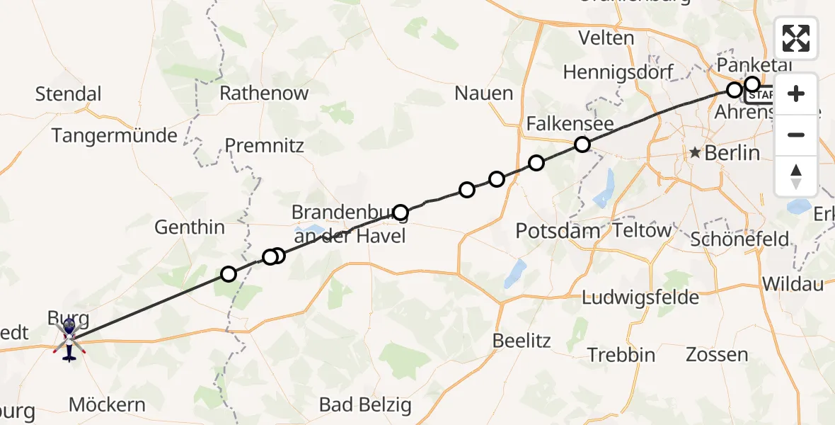 Flugroute Polizeihubschrauber Panketal - Burg, 23 Juli 2026, 09:00