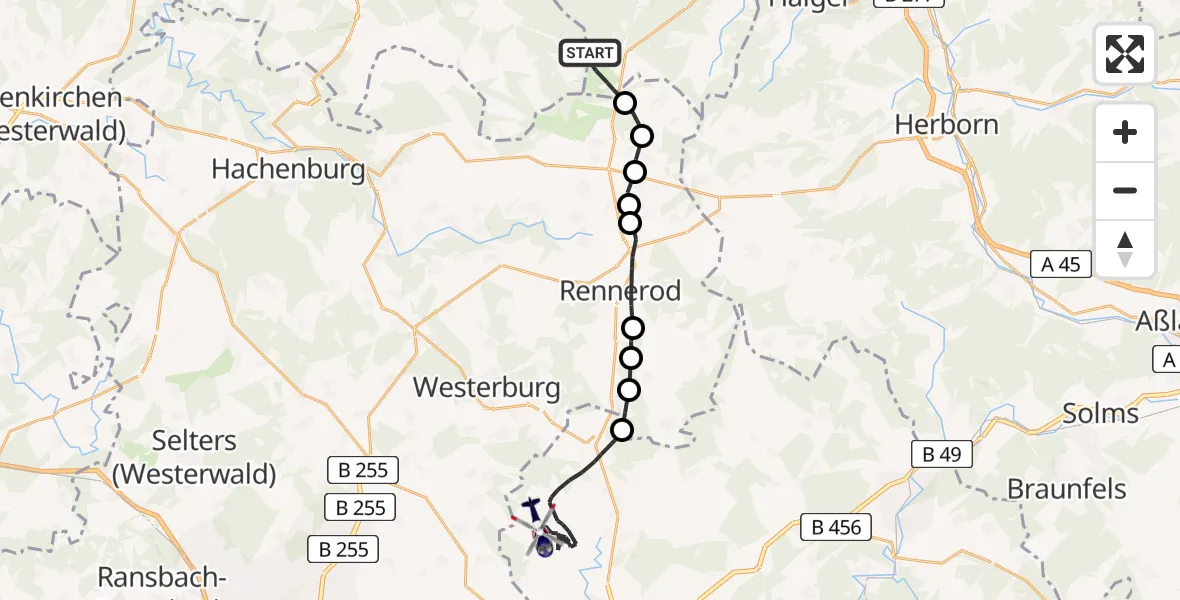 Flugroute Polizeihubschrauber Burbach - Dornburg, 23 Juli 2026, 09:05