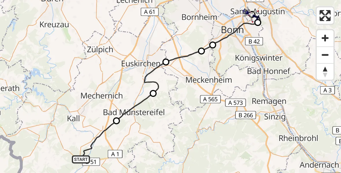 Flugroute Polizeihubschrauber Nettersheim - Bonn-Hangelar Flugplatz, 23 Juli 2026, 09:12
