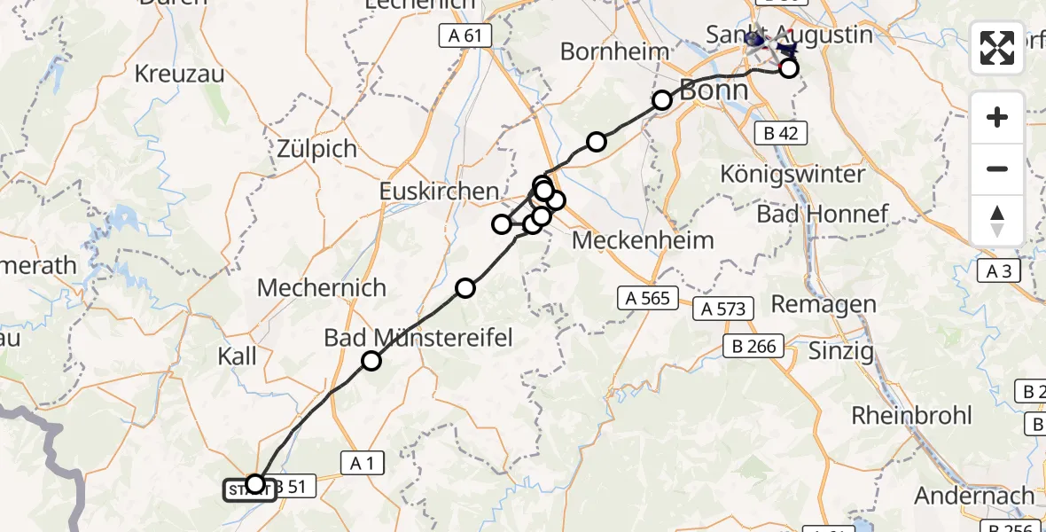 Flugroute Polizeihubschrauber Hellenthal - Bonn-Hangelar Flugplatz, 23 Juli 2026, 09:12
