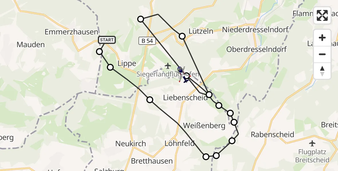 Flugroute Polizeihubschrauber Burbach - Siegerland Flughafen, 23 Juli 2026, 09:13