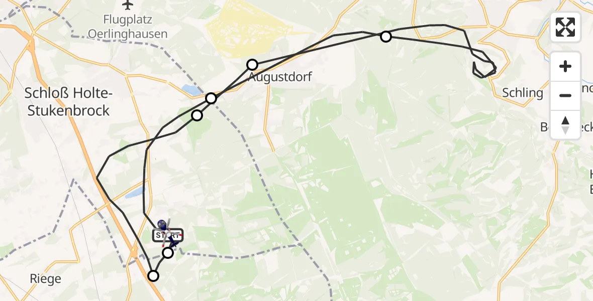 Flugroute Polizeihubschrauber Schloß Holte-Stukenbrock - Schloß Holte-Stukenbrock, 23 Juli 2026, 09:15