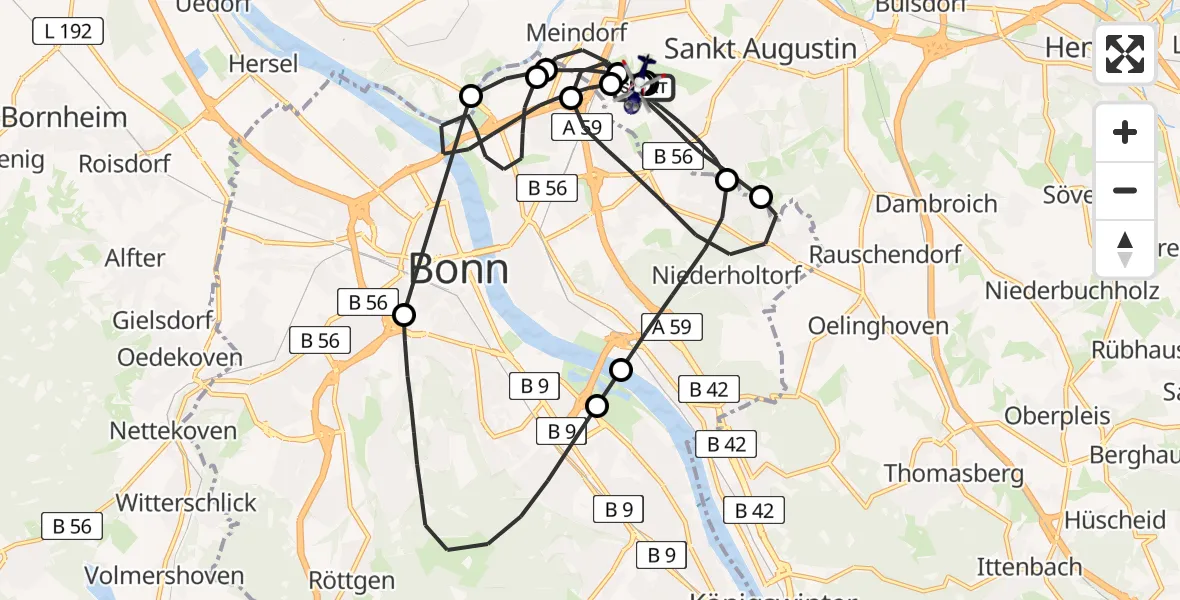 Flugroute Polizeihubschrauber Sankt Augustin - Sankt Augustin, 23 Juli 2026, 09:21