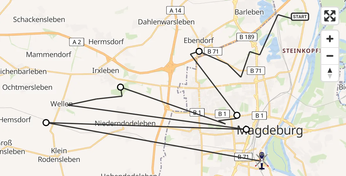 Flugroute Polizeihubschrauber Magdeburg - Magdeburg, 23 Juli 2026, 09:38