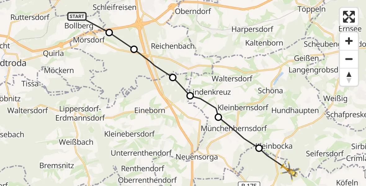 Flugroute Rettungshubschrauber Stadtroda - Harth-Pöllnitz, 23 Juli 2026, 09:39