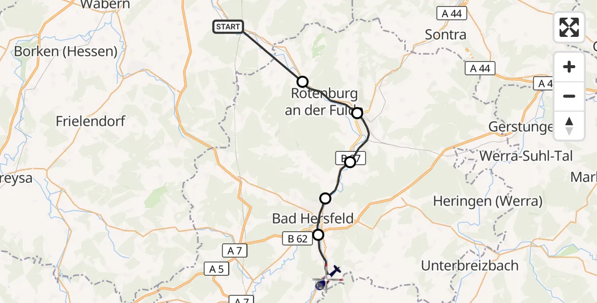 Flugroute Polizeihubschrauber Morschen - Haunetal, 23 Juli 2026, 09:56