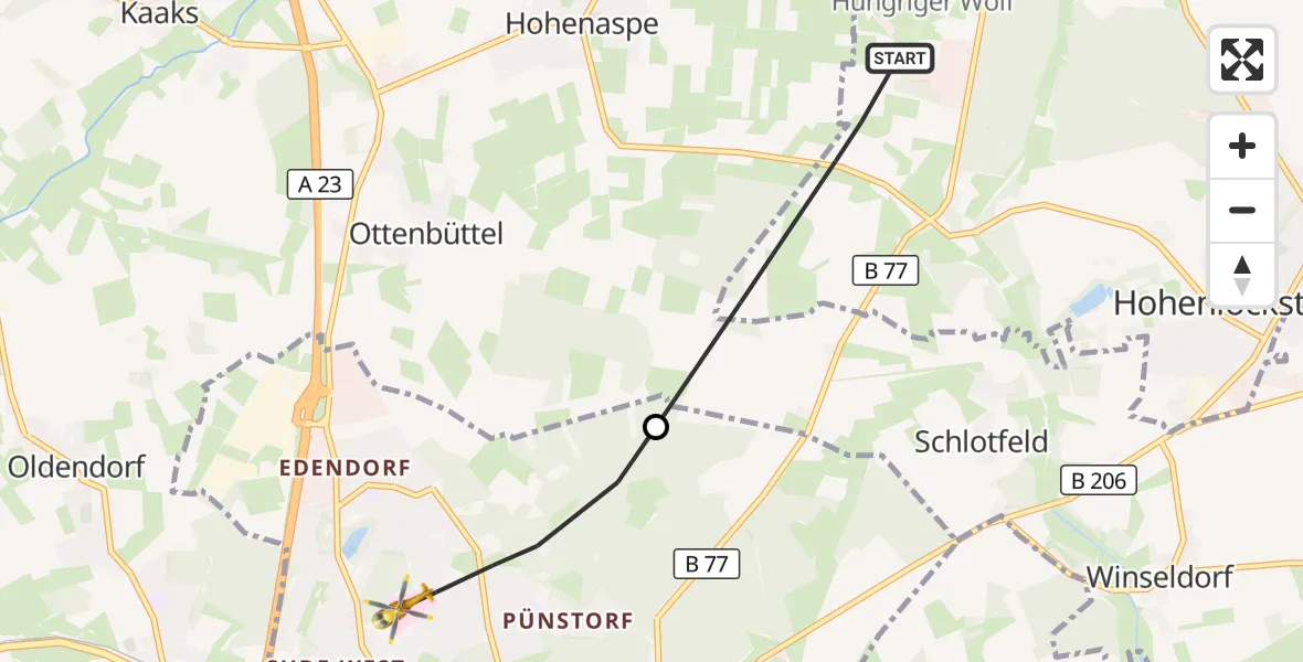 Flugroute Rettungshubschrauber Hohenlockstedt - Itzehoe, 23 Juli 2026, 09:57