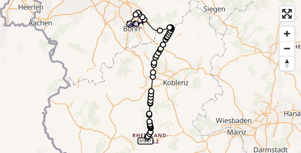 Flugroute Polizeihubschrauber Flughafen Frankfurt-Hahn - Sankt Augustin, 23 Juli 2026, 10:01