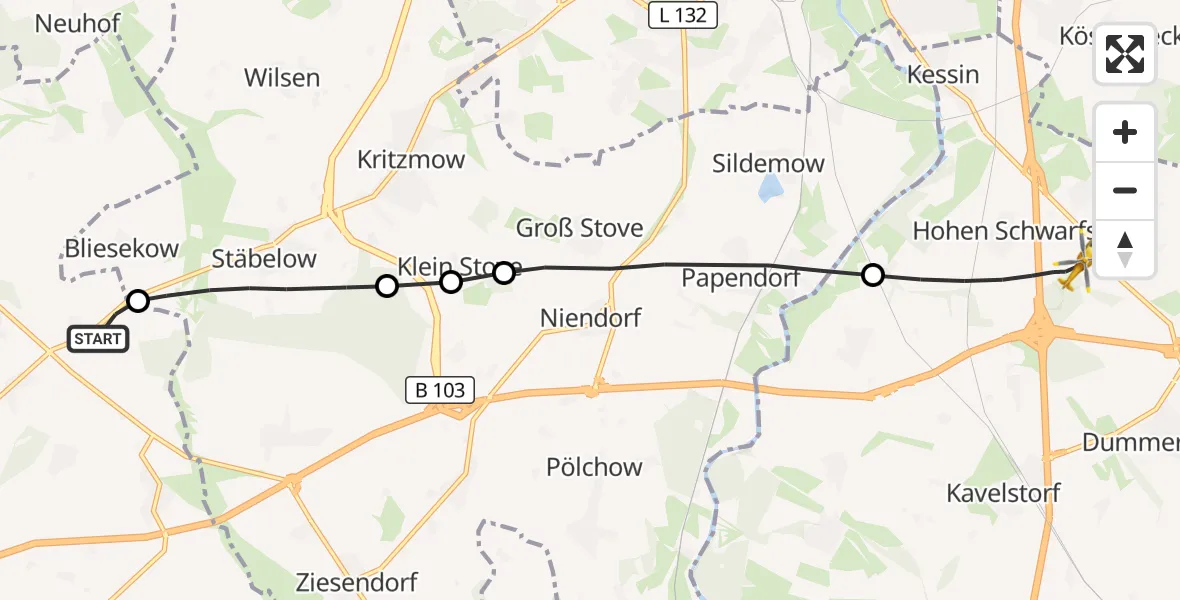Flugroute Ambulanzhubschrauber Satow - Dummerstorf, 23 Juli 2026, 10:01