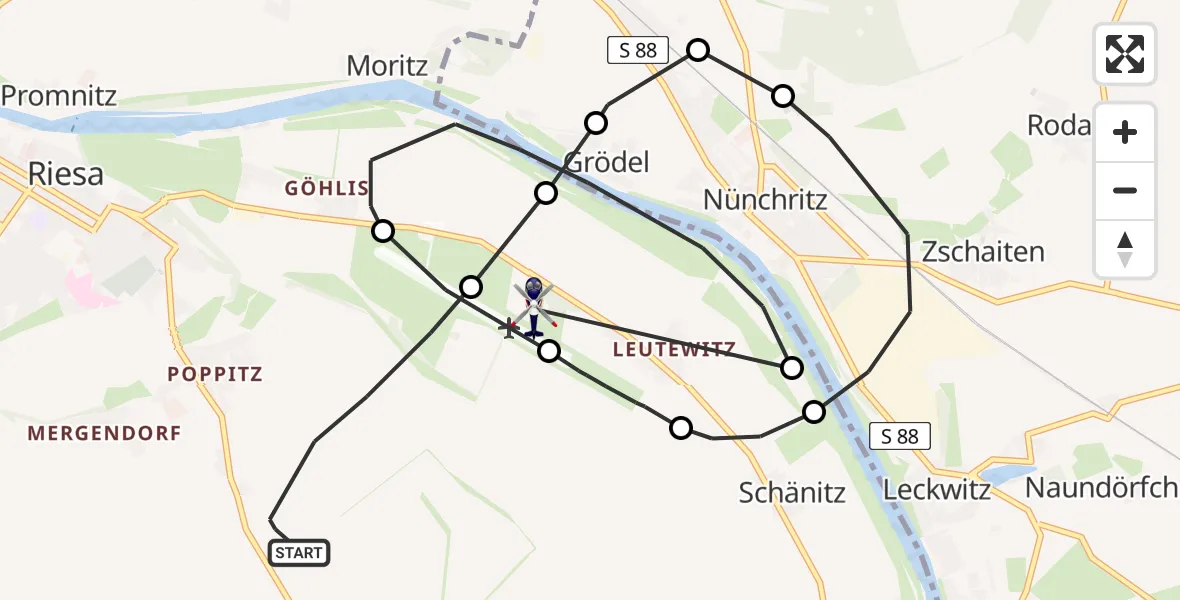 Flugroute Polizeihubschrauber Riesa - Riesa-Göhlis Flughafen, 23 Juli 2026, 10:08