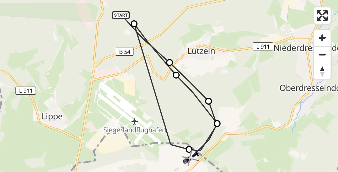 Flugroute Polizeihubschrauber Burbach - Siegerland Flughafen, 23 Juli 2026, 10:08